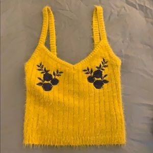 Fuzzy Mustard Knit Floral Embroidered Tank